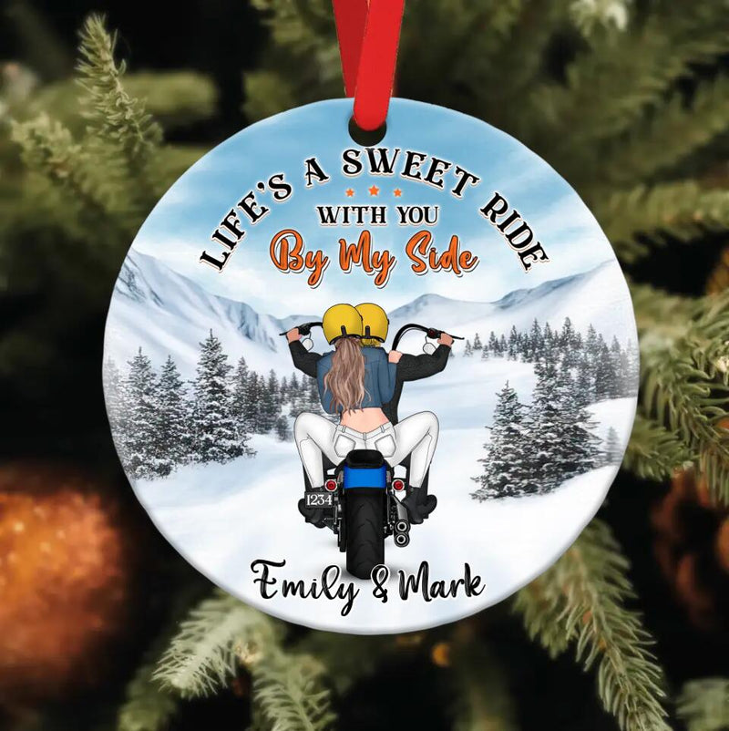 Personalized Motorcycle Couple Circle Ornament - Gift Idea For Couple/Bikers - Life's A Sweet Ride With You By My Side