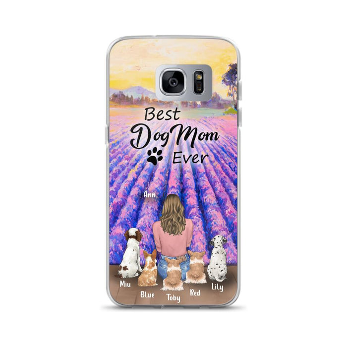 Custom Personalized Dog Mom With Flowers Background Phone Case - Gifts For Dog Lovers With 5 Dogs - You Had Me At Woof - Case For iPhone and Samsung - L4E2ZU