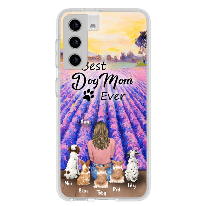 Custom Personalized Dog Mom With Flowers Background Phone Case - Gifts For Dog Lovers With 5 Dogs - You Had Me At Woof - Case For iPhone and Samsung - L4E2ZU