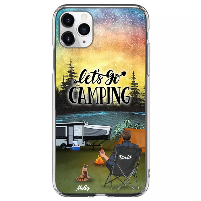 Custom Personalized Night Camping Phone Case - Solo/ Couple With Upto 6 Pets - Gift For Camping Lover - Let's Go Camping - Case For iPhone And Samsung