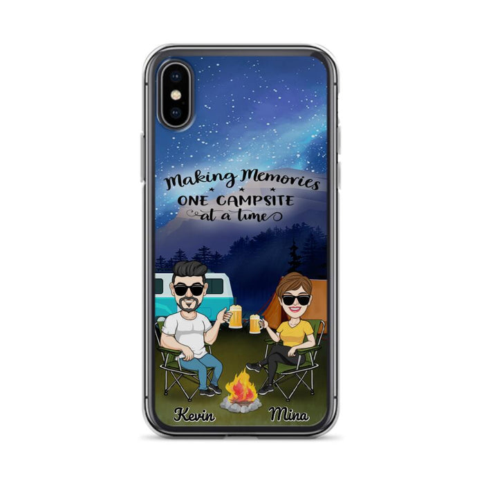 Custom Personalized Night Camping Phone Case - Couple With Up to 3 Dogs - Gift For Couple/ Camping Lover - Making Memories One Campsite At A Time - Case For iPhone And Samsung