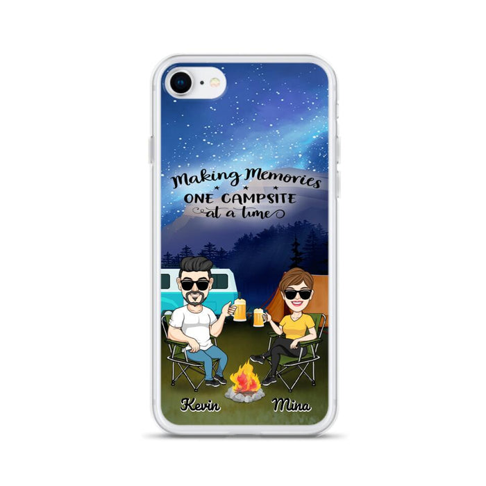 Custom Personalized Night Camping Phone Case - Couple With Up to 3 Dogs - Gift For Couple/ Camping Lover - Making Memories One Campsite At A Time - Case For iPhone And Samsung