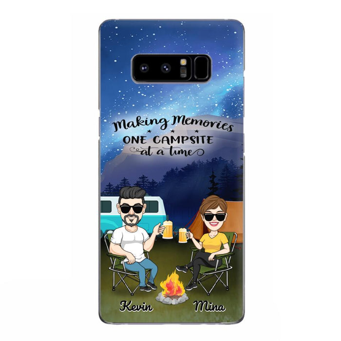 Custom Personalized Night Camping Phone Case - Couple With Up to 3 Dogs - Gift For Couple/ Camping Lover - Making Memories One Campsite At A Time - Case For iPhone And Samsung