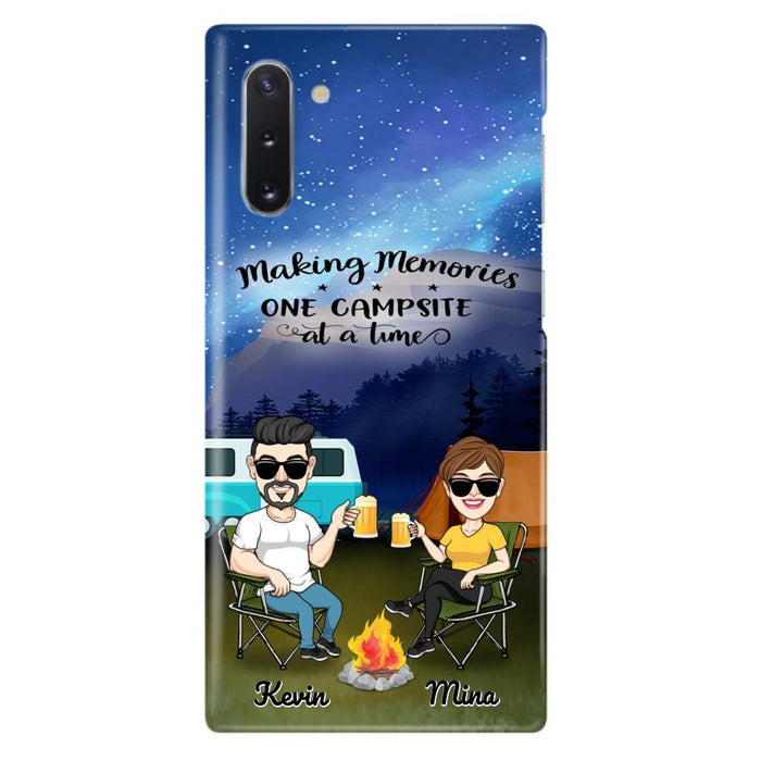 Custom Personalized Night Camping Phone Case - Couple With Up to 3 Dogs - Gift For Couple/ Camping Lover - Making Memories One Campsite At A Time - Case For iPhone And Samsung