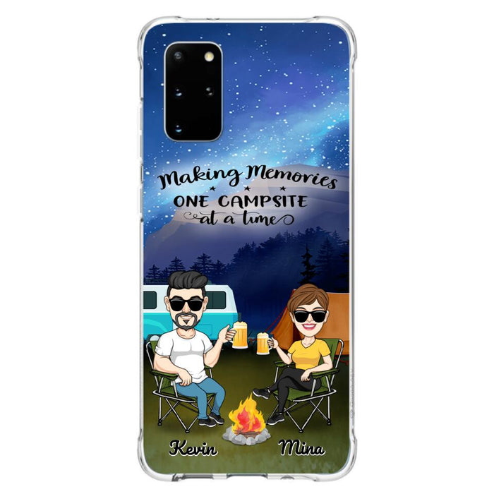 Custom Personalized Night Camping Phone Case - Couple With Up to 3 Dogs - Gift For Couple/ Camping Lover - Making Memories One Campsite At A Time - Case For iPhone And Samsung