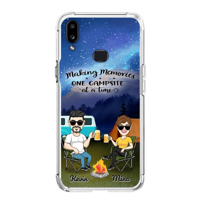 Custom Personalized Night Camping Phone Case - Couple With Up to 3 Dogs - Gift For Couple/ Camping Lover - Making Memories One Campsite At A Time - Case For iPhone And Samsung