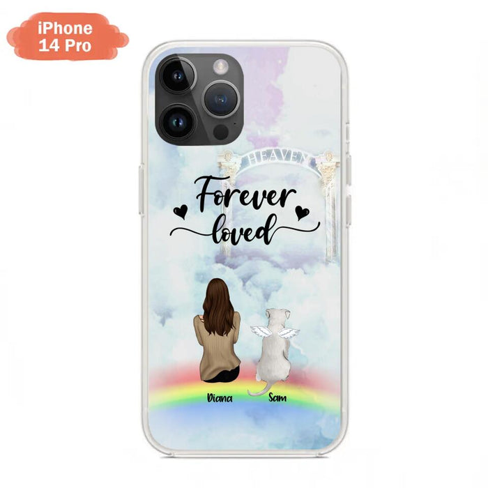 Custom Personalized Memorial Pets Phone Case - Man/Woman With Upto 4 Pets - Memorial Gift For Dog Lovers/Cat Lovers - Forever Loved - For iPhone And Samsung Phone Case - AXSIO5