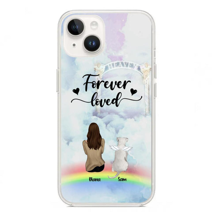 Custom Personalized Memorial Pets Phone Case - Man/Woman With Upto 4 Pets - Memorial Gift For Dog Lovers/Cat Lovers - Forever Loved - For iPhone And Samsung Phone Case - AXSIO5