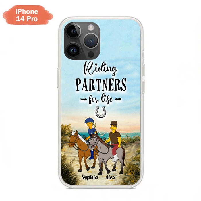 Custom Personalized Horseback Riding Cartoon Portrait From Photo Phone Case - Gift Idea For Couple/ Riding Lover - Case For iPhone And Samsung