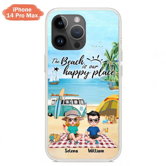 Custom Personalized Summer Beach Picnic Camping Phone Case - Upto 5 People - Gift Idea For Camping Couple/ Friends - The Beach Is Our Happy Place - Case For iPhone And Samsung