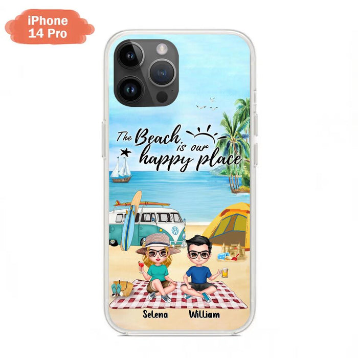 Custom Personalized Summer Beach Picnic Camping Phone Case - Upto 5 People - Gift Idea For Camping Couple/ Friends - The Beach Is Our Happy Place - Case For iPhone And Samsung