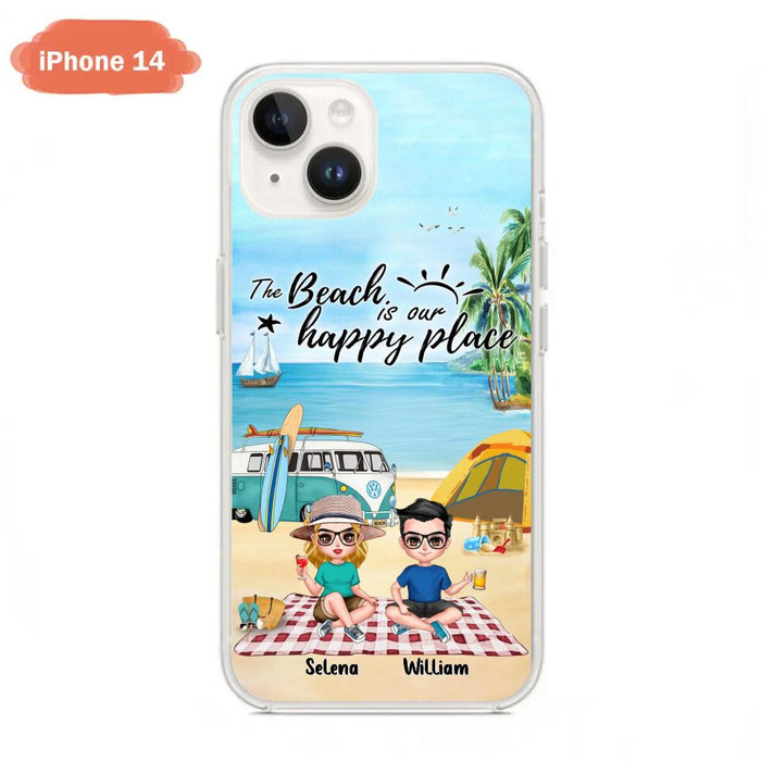 Custom Personalized Summer Beach Picnic Camping Phone Case - Upto 5 People - Gift Idea For Camping Couple/ Friends - The Beach Is Our Happy Place - Case For iPhone And Samsung