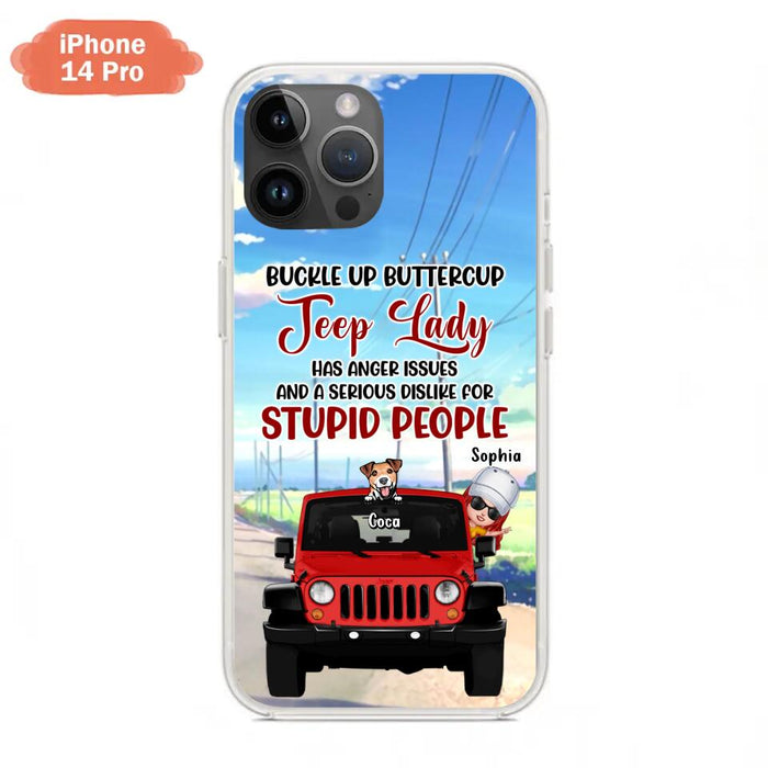 Custom Personalized Off-road Lady Phone Case - Upto 5 Dogs - Gift Idea For Dog/Off-road Lover - Buckle Up Buttercup - Case For iPhone/Samsung