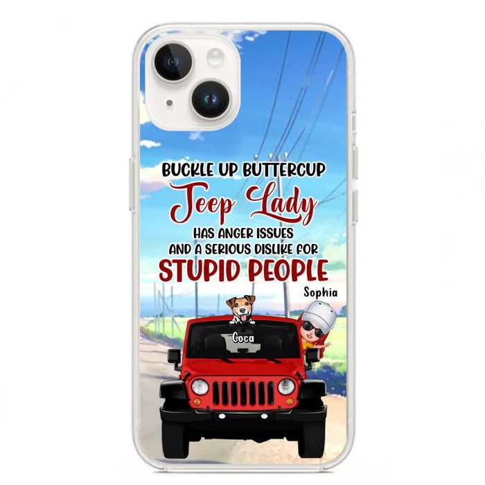 Custom Personalized Off-road Lady Phone Case - Upto 5 Dogs - Gift Idea For Dog/Off-road Lover - Buckle Up Buttercup - Case For iPhone/Samsung