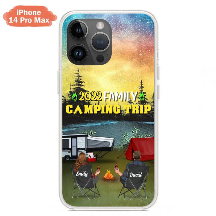 Custom Personalized Family Camping Trip Phone Case - Couple/ Single Parent/ Parents With Upto 2 Kids And 3 Pets - Gift Idea For Whole Family/ Camping Lover - Case For iPhone And Samsung