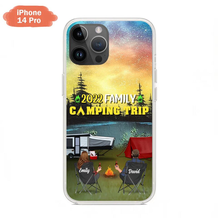 Custom Personalized Family Camping Trip Phone Case - Couple/ Single Parent/ Parents With Upto 2 Kids And 3 Pets - Gift Idea For Whole Family/ Camping Lover - Case For iPhone And Samsung