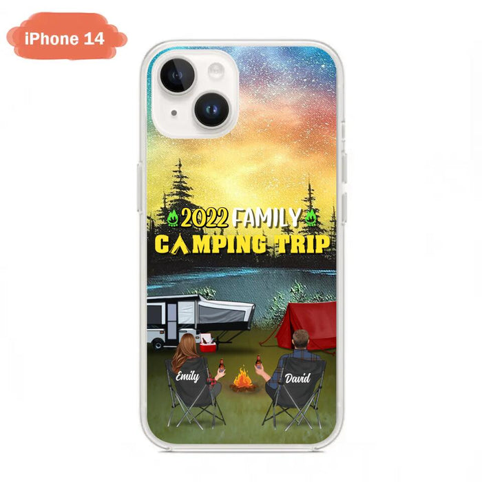 Custom Personalized Family Camping Trip Phone Case - Couple/ Single Parent/ Parents With Upto 2 Kids And 3 Pets - Gift Idea For Whole Family/ Camping Lover - Case For iPhone And Samsung