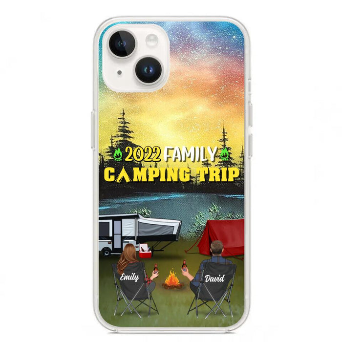 Custom Personalized Family Camping Trip Phone Case - Couple/ Single Parent/ Parents With Upto 2 Kids And 3 Pets - Gift Idea For Whole Family/ Camping Lover - Case For iPhone And Samsung