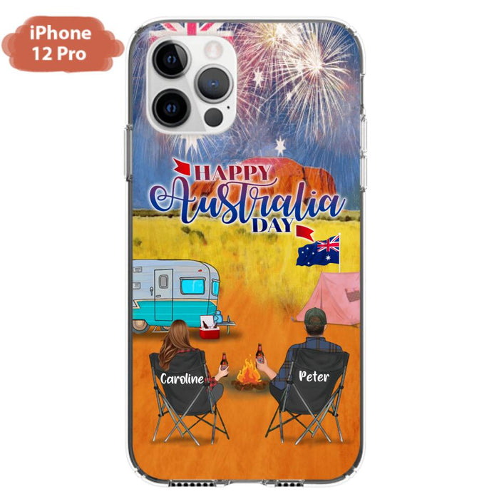 Custom Personalized Camping Happy Australia Day Phone Case - Couple/ Parents With Upto 2 Kids And 2 Pets - Gift Idea For Camping Lover - Case For iPhone And Samsung