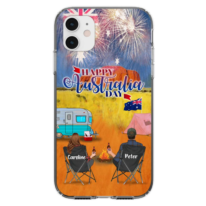 Custom Personalized Camping Happy Australia Day Phone Case - Couple/ Parents With Upto 2 Kids And 2 Pets - Gift Idea For Camping Lover - Case For iPhone And Samsung