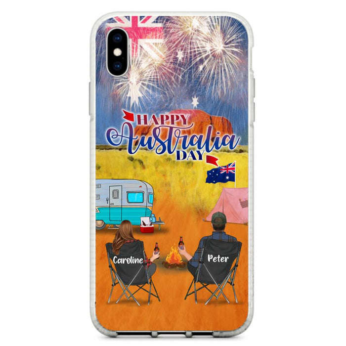 Custom Personalized Camping Happy Australia Day Phone Case - Couple/ Parents With Upto 2 Kids And 2 Pets - Gift Idea For Camping Lover - Case For iPhone And Samsung