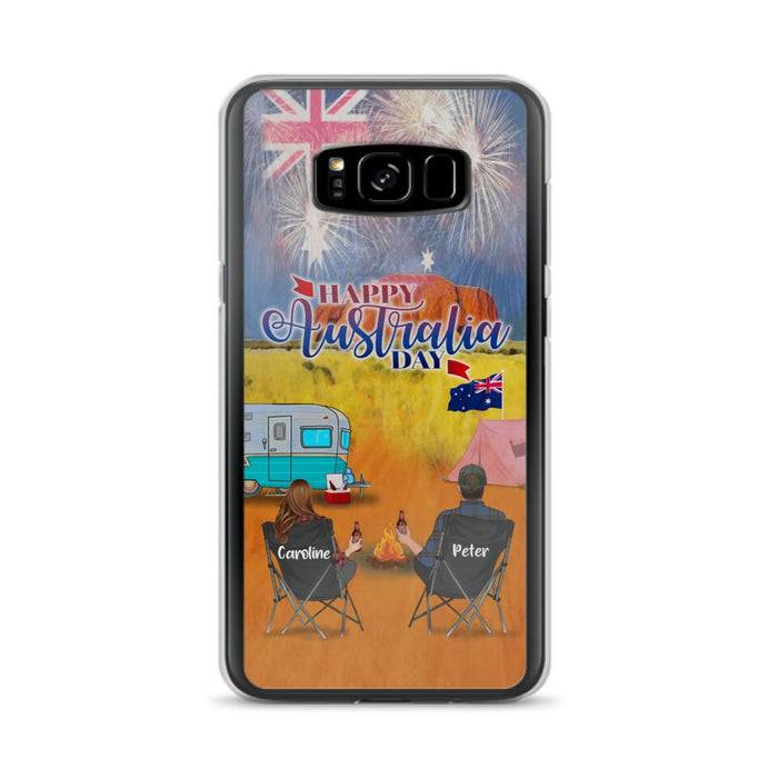 Custom Personalized Camping Happy Australia Day Phone Case - Couple/ Parents With Upto 2 Kids And 2 Pets - Gift Idea For Camping Lover - Case For iPhone And Samsung