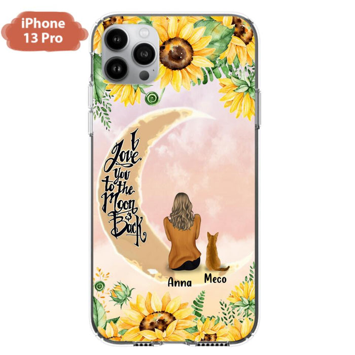 Custom Personalized Cat Sun Flower Phone Case - Upto 6 Cats - Gift Idea For Cat Lover - I Love You To The Moon And Back - Case For iPhone And Samsung