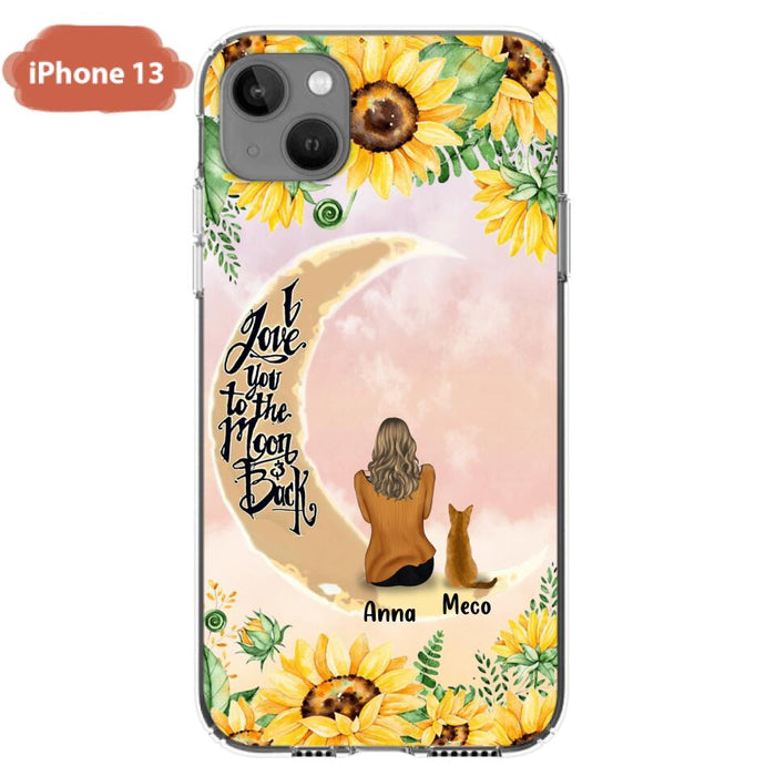 Custom Personalized Cat Sun Flower Phone Case - Upto 6 Cats - Gift Idea For Cat Lover - I Love You To The Moon And Back - Case For iPhone And Samsung