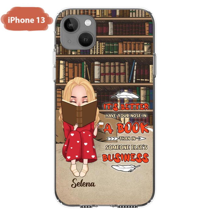 Custom Personalized Reading Chibi Girl Phone Case - Gift Idea For Reading Lover - It's Better To Have Your Nose In A Book - Case For iPhone And Samsung