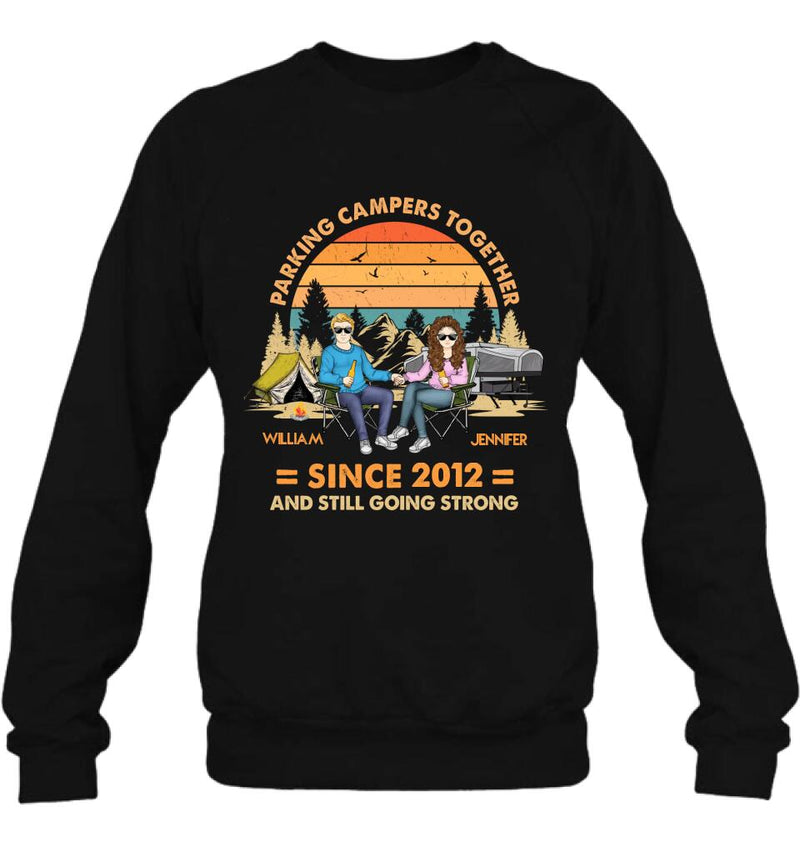 Personalized Camping Couple Holding Hands Shirt/Hoodie - Gift Idea For Couple/Camping Lover - Parking Campers Together Since 2012 And Still Going Strong