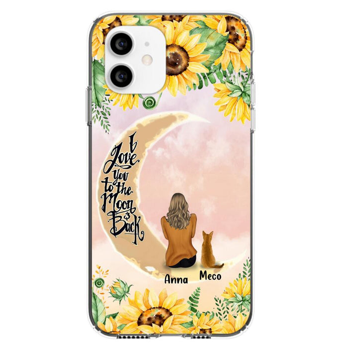 Custom Personalized Cat Sun Flower Phone Case - Upto 6 Cats - Gift Idea For Cat Lover - I Love You To The Moon And Back - Case For iPhone And Samsung