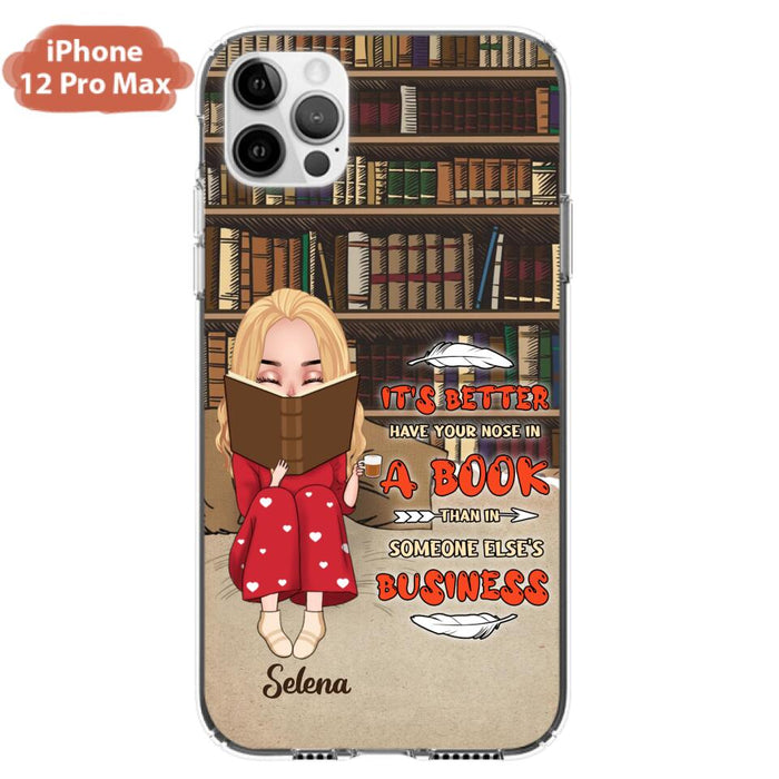 Custom Personalized Reading Chibi Girl Phone Case - Gift Idea For Reading Lover - It's Better To Have Your Nose In A Book - Case For iPhone And Samsung