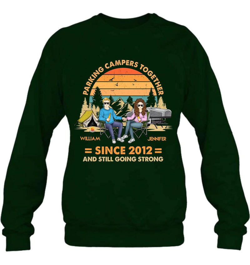 Personalized Camping Couple Holding Hands Shirt/Hoodie - Gift Idea For Couple/Camping Lover - Parking Campers Together Since 2012 And Still Going Strong