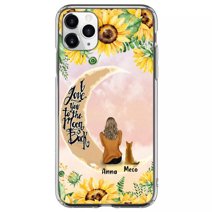 Custom Personalized Cat Sun Flower Phone Case - Upto 6 Cats - Gift Idea For Cat Lover - I Love You To The Moon And Back - Case For iPhone And Samsung