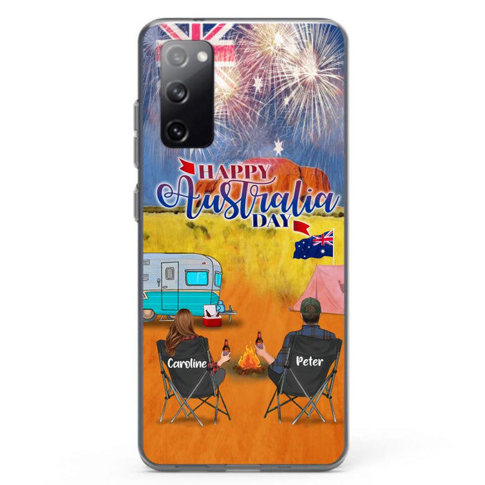 Custom Personalized Camping Happy Australia Day Phone Case - Couple/ Parents With Upto 2 Kids And 2 Pets - Gift Idea For Camping Lover - Case For iPhone And Samsung