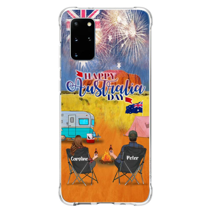 Custom Personalized Camping Happy Australia Day Phone Case - Couple/ Parents With Upto 2 Kids And 2 Pets - Gift Idea For Camping Lover - Case For iPhone And Samsung