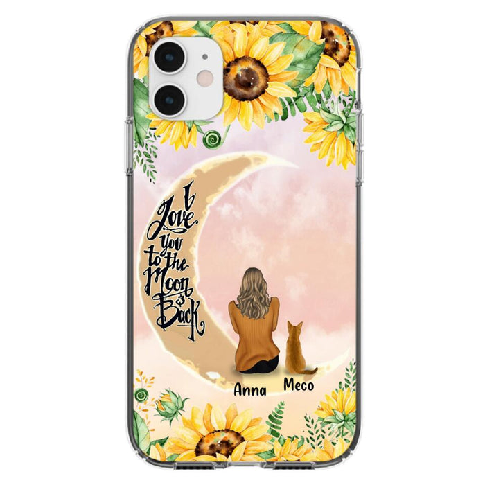 Custom Personalized Cat Sun Flower Phone Case - Upto 6 Cats - Gift Idea For Cat Lover - I Love You To The Moon And Back - Case For iPhone And Samsung