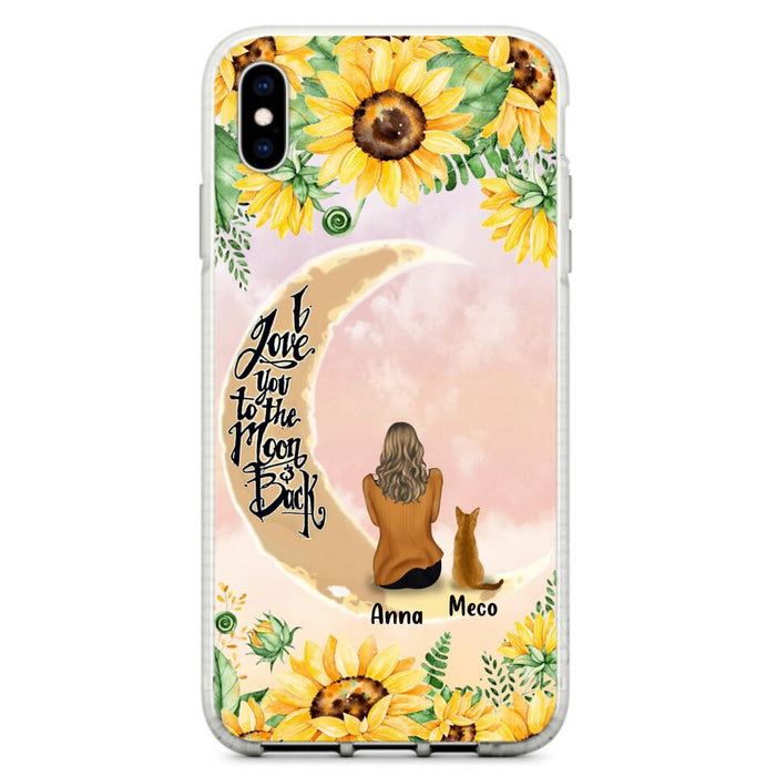 Custom Personalized Cat Sun Flower Phone Case - Upto 6 Cats - Gift Idea For Cat Lover - I Love You To The Moon And Back - Case For iPhone And Samsung