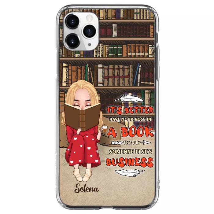 Custom Personalized Reading Chibi Girl Phone Case - Gift Idea For Reading Lover - It's Better To Have Your Nose In A Book - Case For iPhone And Samsung