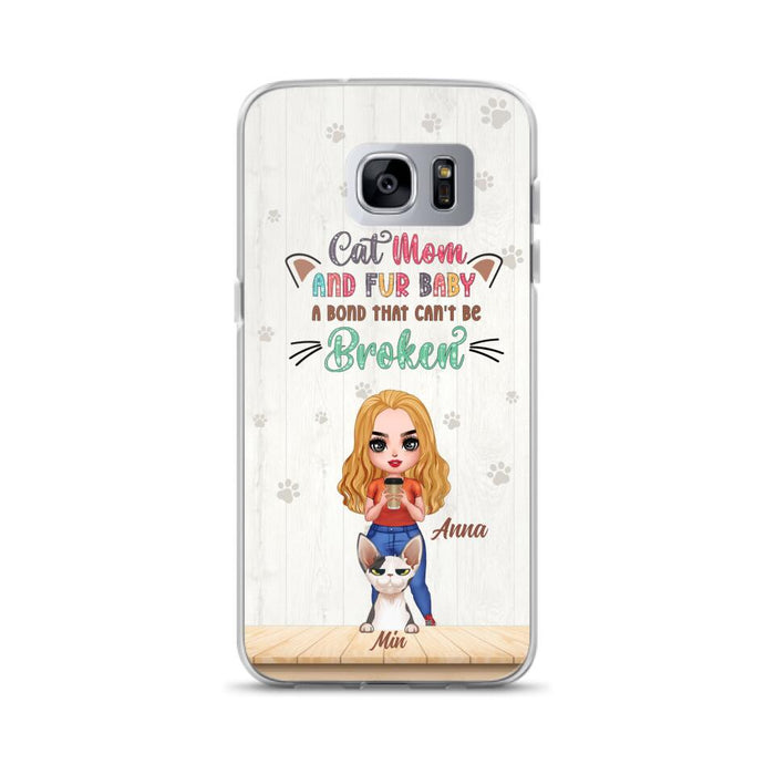 Custom Personalized Cat Mom Chibi Phone Case - Gift Idea For Mother's Day/ Cat Lovers With Upto 6 Cats - Cat Mom And Fur Baby A Bond That Can't Be Broken - Case For iPhone And Samsung