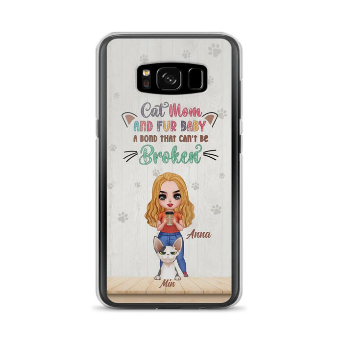 Custom Personalized Cat Mom Chibi Phone Case - Gift Idea For Mother's Day/ Cat Lovers With Upto 6 Cats - Cat Mom And Fur Baby A Bond That Can't Be Broken - Case For iPhone And Samsung