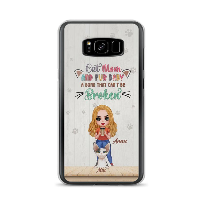 Custom Personalized Cat Mom Chibi Phone Case - Gift Idea For Mother's Day/ Cat Lovers With Upto 6 Cats - Cat Mom And Fur Baby A Bond That Can't Be Broken - Case For iPhone And Samsung