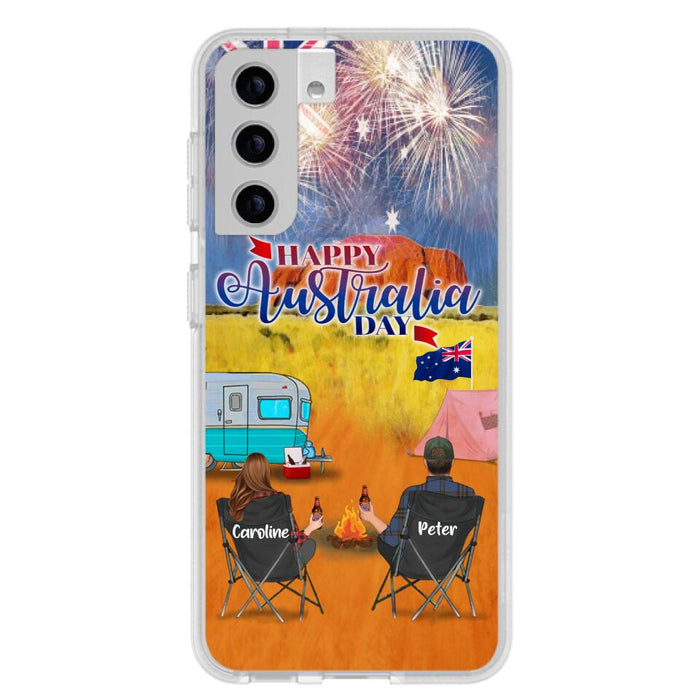 Custom Personalized Camping Happy Australia Day Phone Case - Couple/ Parents With Upto 2 Kids And 2 Pets - Gift Idea For Camping Lover - Case For iPhone And Samsung