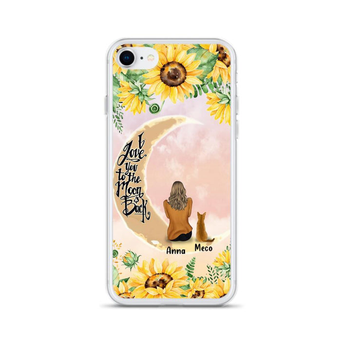 Custom Personalized Cat Sun Flower Phone Case - Upto 6 Cats - Gift Idea For Cat Lover - I Love You To The Moon And Back - Case For iPhone And Samsung