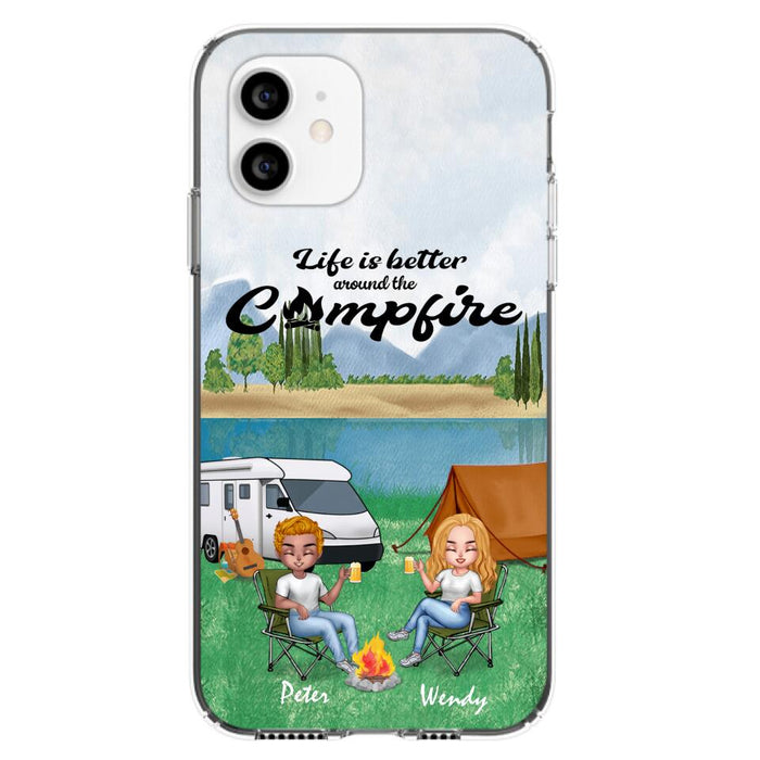 Custom Personalized Camping Couple With Dog Phone Case - Couple With Upto 3 Dogs - Gift Idea For Dog/ Camping Lover - Let's Be Adventurers - Case For iPhone And Samsung