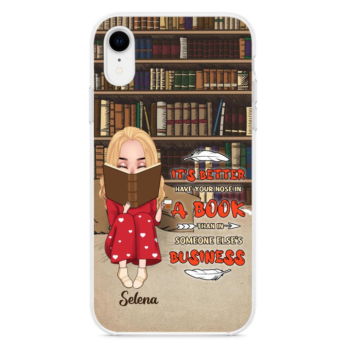 Custom Personalized Reading Chibi Girl Phone Case - Gift Idea For Reading Lover - It's Better To Have Your Nose In A Book - Case For iPhone And Samsung