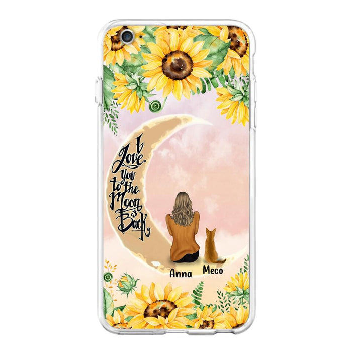 Custom Personalized Cat Sun Flower Phone Case - Upto 6 Cats - Gift Idea For Cat Lover - I Love You To The Moon And Back - Case For iPhone And Samsung