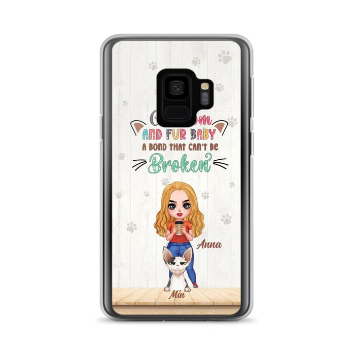 Custom Personalized Cat Mom Chibi Phone Case - Gift Idea For Mother's Day/ Cat Lovers With Upto 6 Cats - Cat Mom And Fur Baby A Bond That Can't Be Broken - Case For iPhone And Samsung