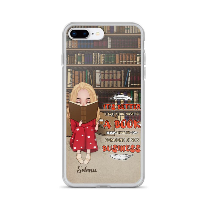 Custom Personalized Reading Chibi Girl Phone Case - Gift Idea For Reading Lover - It's Better To Have Your Nose In A Book - Case For iPhone And Samsung