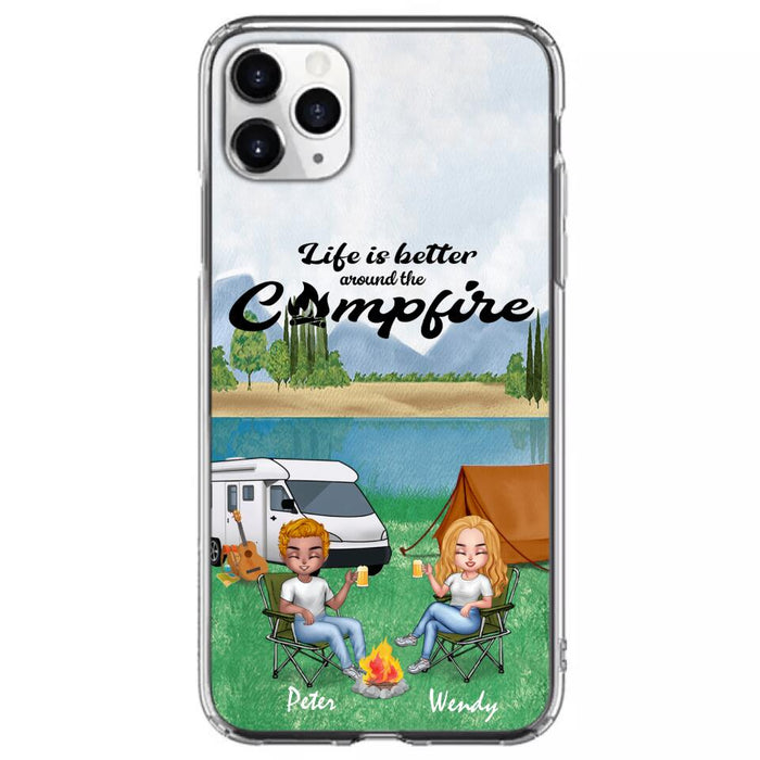 Custom Personalized Camping Couple With Dog Phone Case - Couple With Upto 3 Dogs - Gift Idea For Dog/ Camping Lover - Let's Be Adventurers - Case For iPhone And Samsung